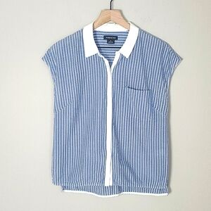 Trouve Striped Button Down Shortsleeve Top
